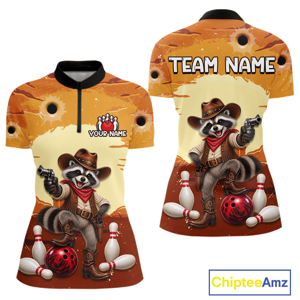 Custom Cowboy Raccoon Bowling Shirts For Women Bowling Team Jerseys Bowling for Bowlers HNT602