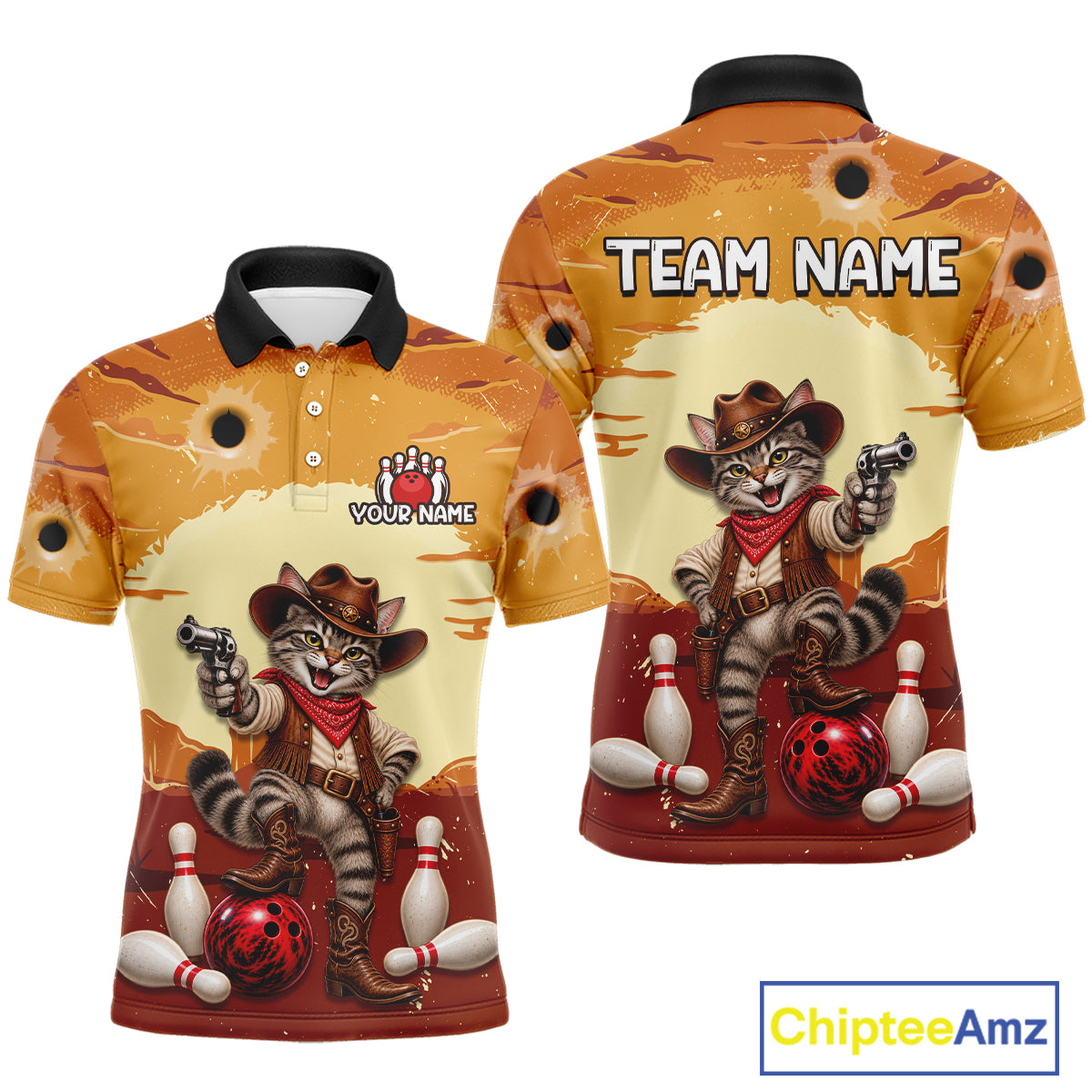 Custom Cowboy Cat Bowling Shirts For Men Bowling Team Jerseys Bowling for Bowlers HNT603