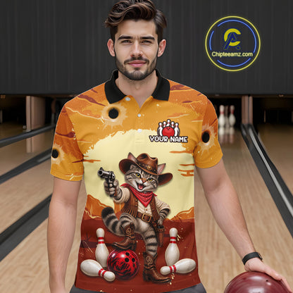 Custom Cowboy Cat Bowling Shirts For Men Bowling Team Jerseys Bowling for Bowlers HNT603