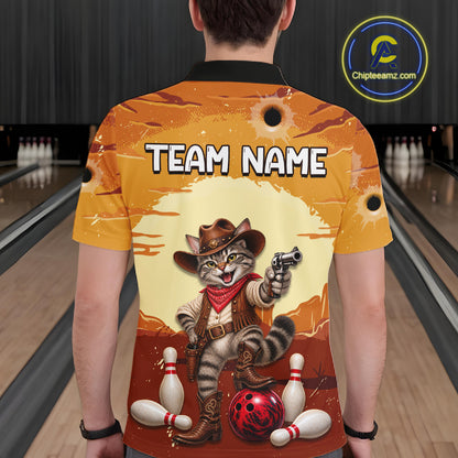 Custom Cowboy Cat Bowling Shirts For Men Bowling Team Jerseys Bowling for Bowlers HNT603