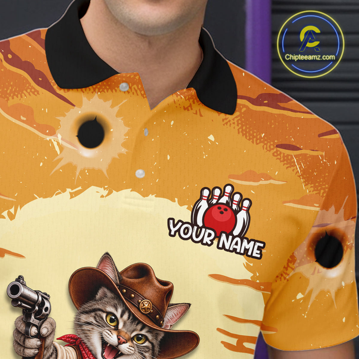 Custom Cowboy Cat Bowling Shirts For Men Bowling Team Jerseys Bowling for Bowlers HNT603