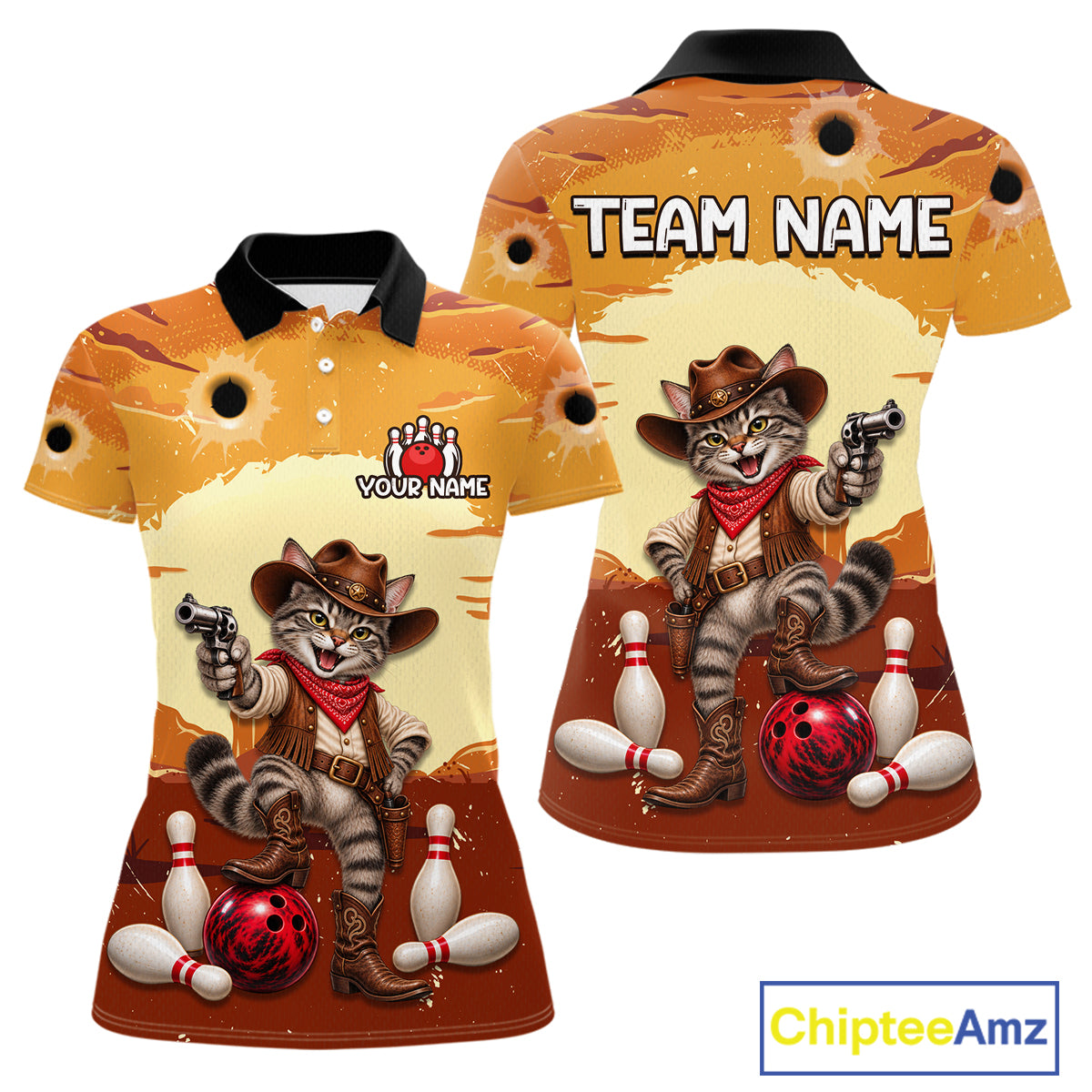 Custom Cowboy Cat Bowling Shirts For Women Bowling Team Jerseys Bowling for Bowlers HNT603