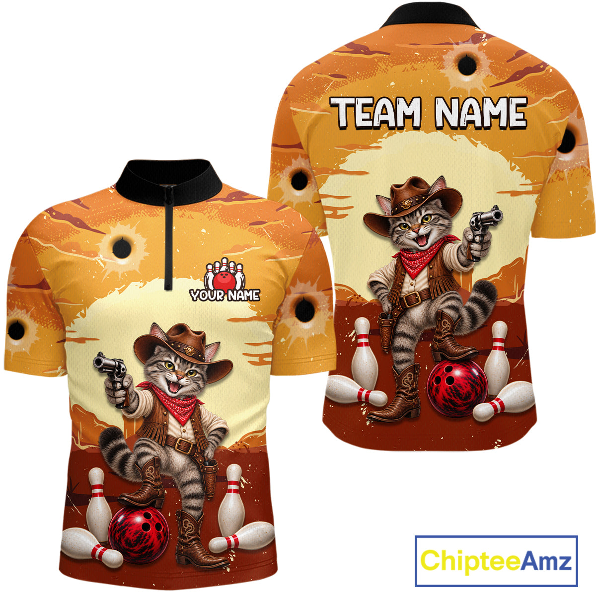 Custom Cowboy Cat Bowling Shirts For Men Bowling Team Jerseys Bowling for Bowlers HNT603