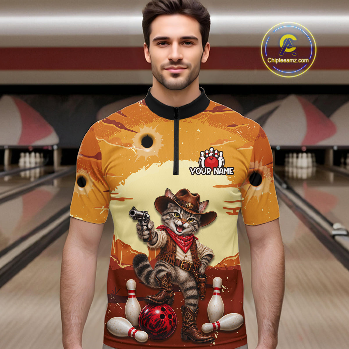 Custom Cowboy Cat Bowling Shirts For Men Bowling Team Jerseys Bowling for Bowlers HNT603