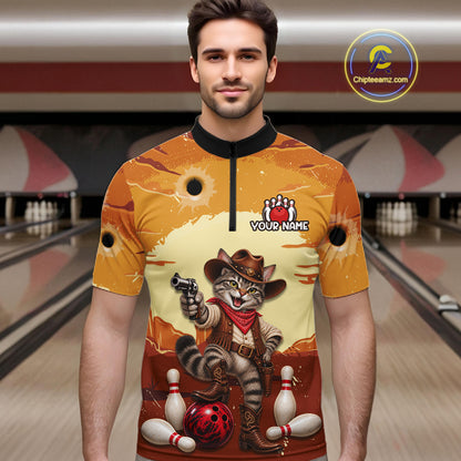Custom Cowboy Cat Bowling Shirts For Men Bowling Team Jerseys Bowling for Bowlers HNT603