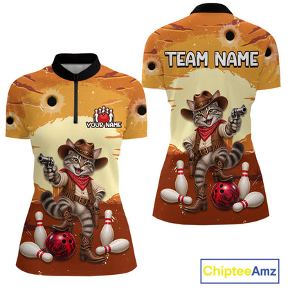 Custom Cowboy Cat Bowling Shirts For Women Bowling Team Jerseys Bowling for Bowlers HNT603