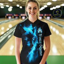Load image into Gallery viewer, Custom Blue Flame Wolf Bowling Jersey for Women Polo &amp; 1/4 Zip Bowling Team Shirts HNT148
