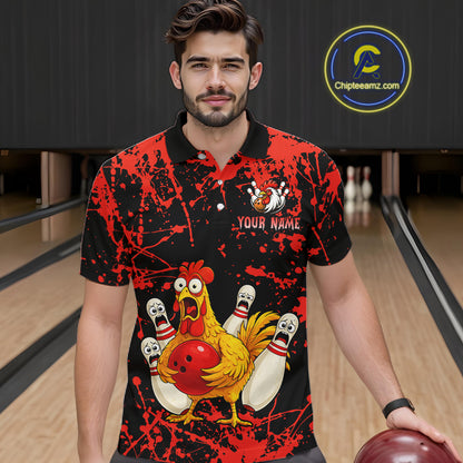 Custom Red Funny Chicken Bowling Jersey for Men Bowling Uniform Bowling Team Shirts HNT282