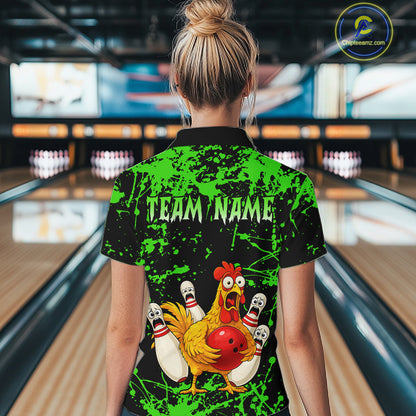 Custom Green Funny Chicken Bowling Jersey for Women Bowling Uniform Bowling Team Shirts HNT282