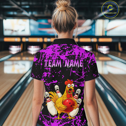 Custom Purple Funny Chicken Bowling Jersey for Women Bowling Uniform Bowling Team Shirts HNT282
