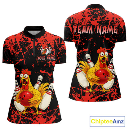 Custom Red Funny Chicken Bowling Jersey for Women Bowling Uniform Bowling Team Shirts HNT282