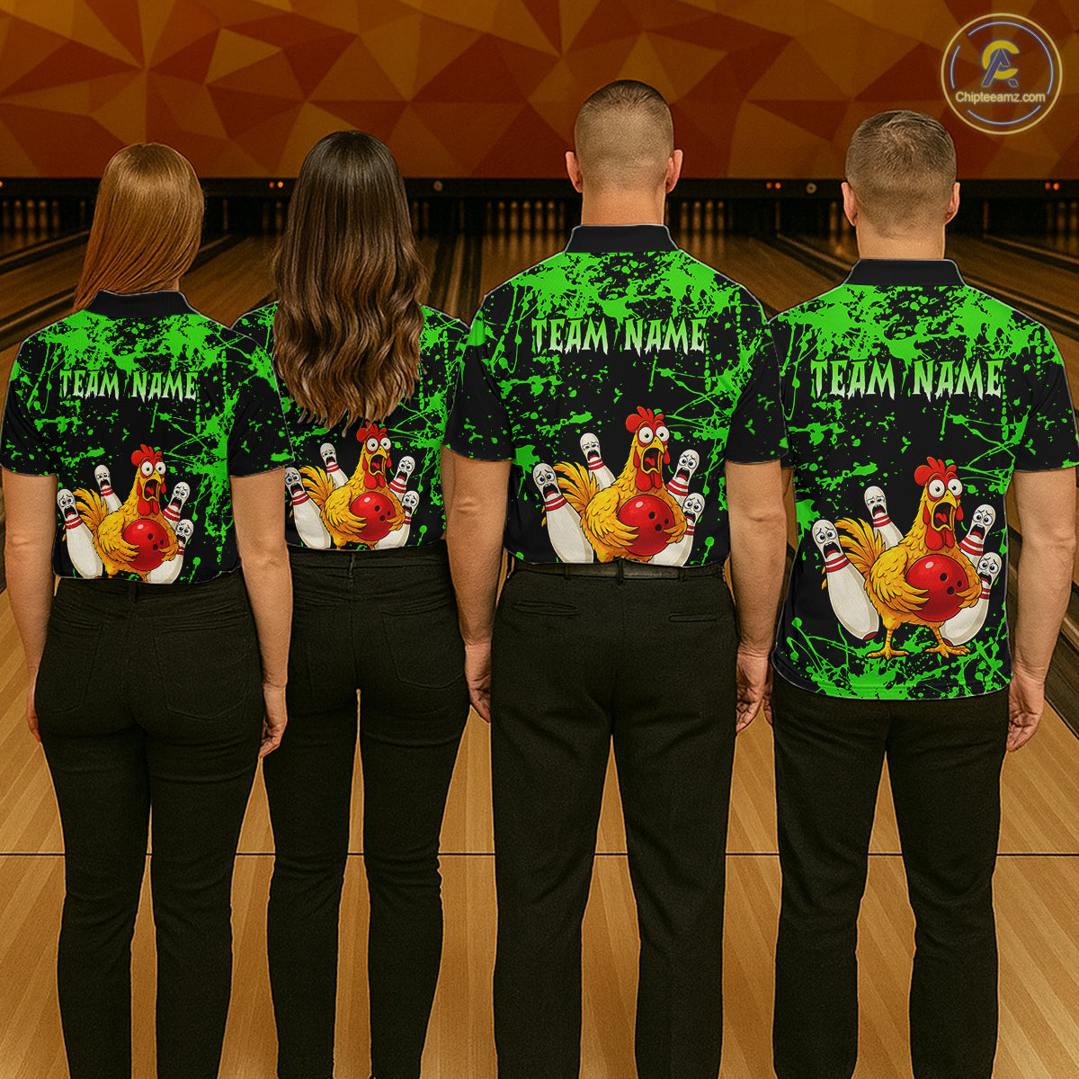 Custom Green Funny Chicken Bowling Jersey for Women Bowling Uniform Bowling Team Shirts HNT282