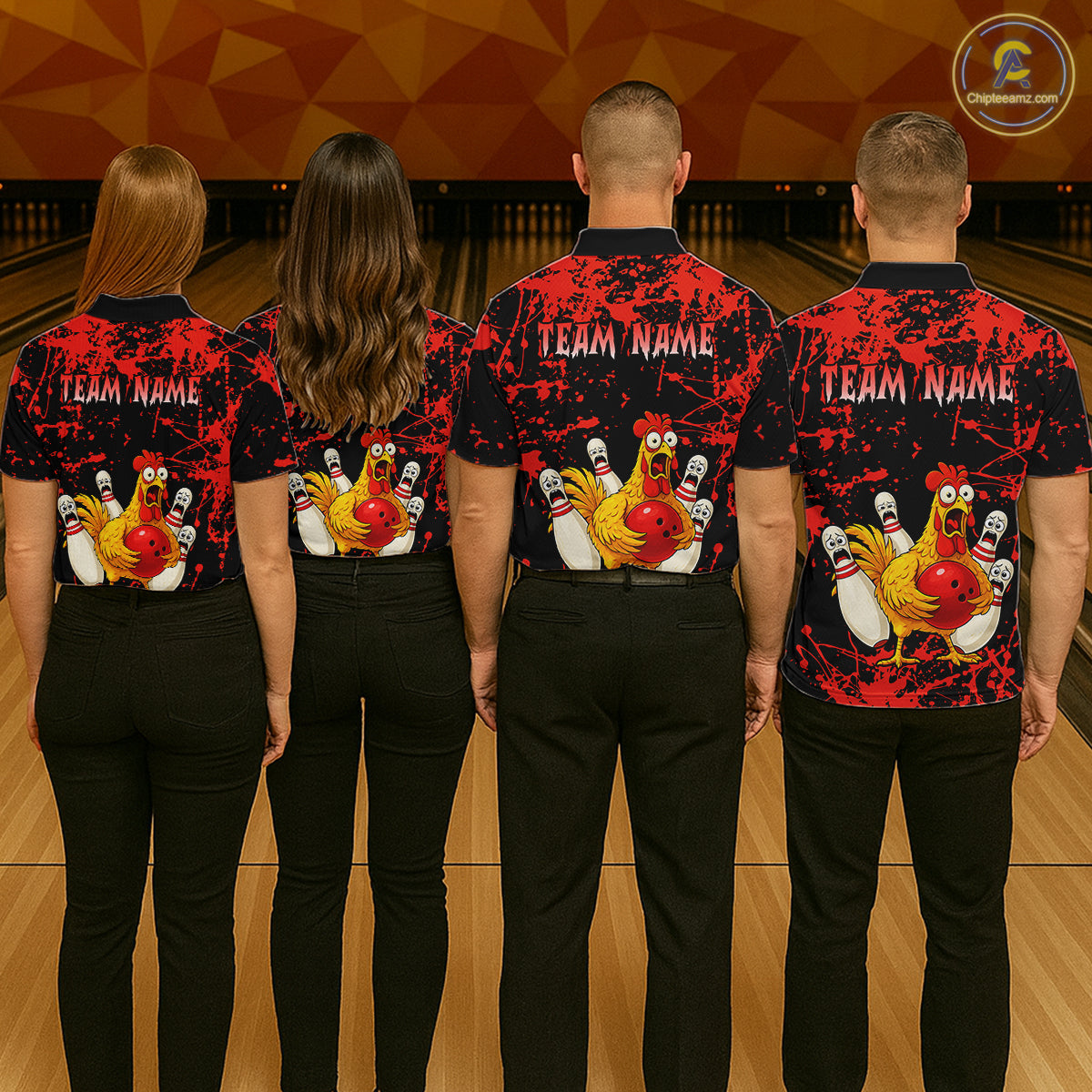 Custom Red Funny Chicken Bowling Jersey for Men Bowling Uniform Bowling Team Shirts HNT282