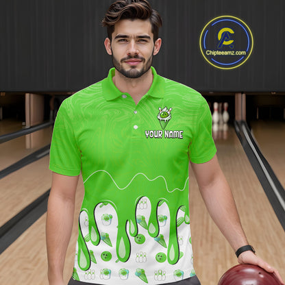 Custom Green Ice Cream Drip Bowling Ball Pins Bowling Jerseys for Men Team Polo & 1/4 Zip HNT552