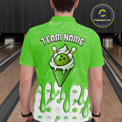 Custom Green Ice Cream Drip Bowling Ball Pins Bowling Jerseys for Men Team Polo & 1/4 Zip HNT552