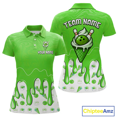 Custom Green Ice Cream Drip Bowling Ball Pins Bowling Jerseys for Women Team Polo & 1/4 Zip HNT552