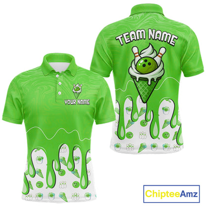 Custom Green Ice Cream Drip Bowling Ball Pins Bowling Jerseys for Men Team Polo & 1/4 Zip HNT552