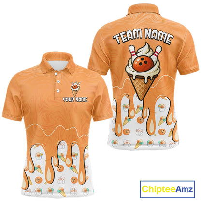 Custom Orange Ice Cream Drip Bowling Ball Pins Bowling Jerseys for Men Team Polo & 1/4 Zip HNT552