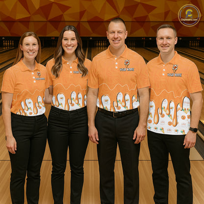 Custom Orange Ice Cream Drip Bowling Ball Pins Bowling Jerseys for Men Team Polo & 1/4 Zip HNT552