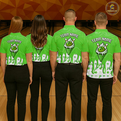 Custom Green Ice Cream Drip Bowling Ball Pins Bowling Jerseys for Women Team Polo & 1/4 Zip HNT552