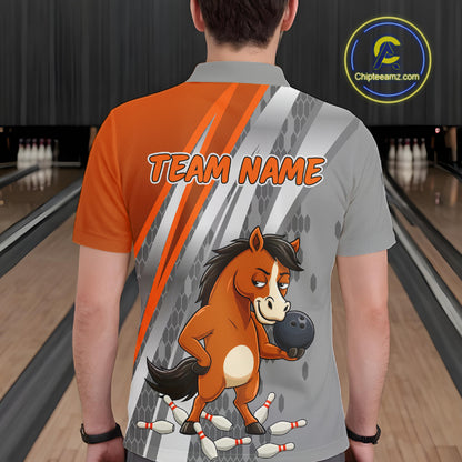 Custom Funny Horse Bowling Jersey for Men Bowling Team Shirts Bowling League Polo & 1/4 Zip HNT181