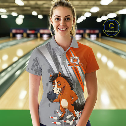 Custom Funny Horse Bowling Jersey for Women Bowling Team Shirts Bowling League Polo & 1/4 Zip HNT181
