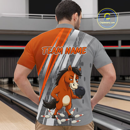 Custom Funny Horse Bowling Jersey for Men Bowling Team Shirts Bowling League Polo & 1/4 Zip HNT181