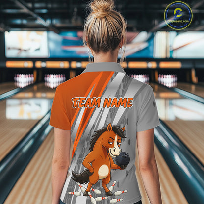 Custom Funny Horse Bowling Jersey for Women Bowling Team Shirts Bowling League Polo & 1/4 Zip HNT181