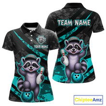 Load image into Gallery viewer, Two polo shirts with raccoon graphics and customizable text on a white background