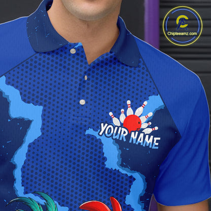 Blue Funny Chicken Bowling Team Shirt For Men, Rooster Bowling Jerseys Polo & 1/4 Zip HNT528