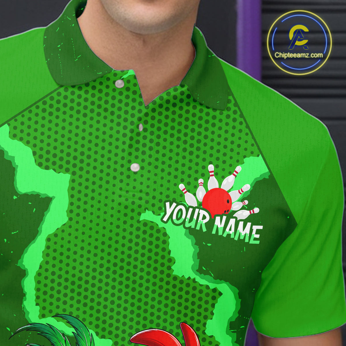 Green Funny Chicken Bowling Team Shirt For Men, Rooster Bowling Jerseys Polo & 1/4 Zip HNT528