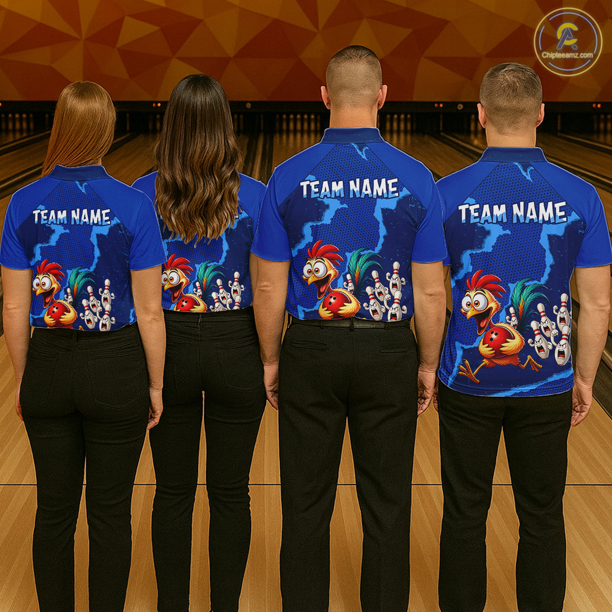 Blue Funny Chicken Bowling Team Shirt For Women, Rooster Bowling Jerseys Polo & 1/4 Zip HNT528