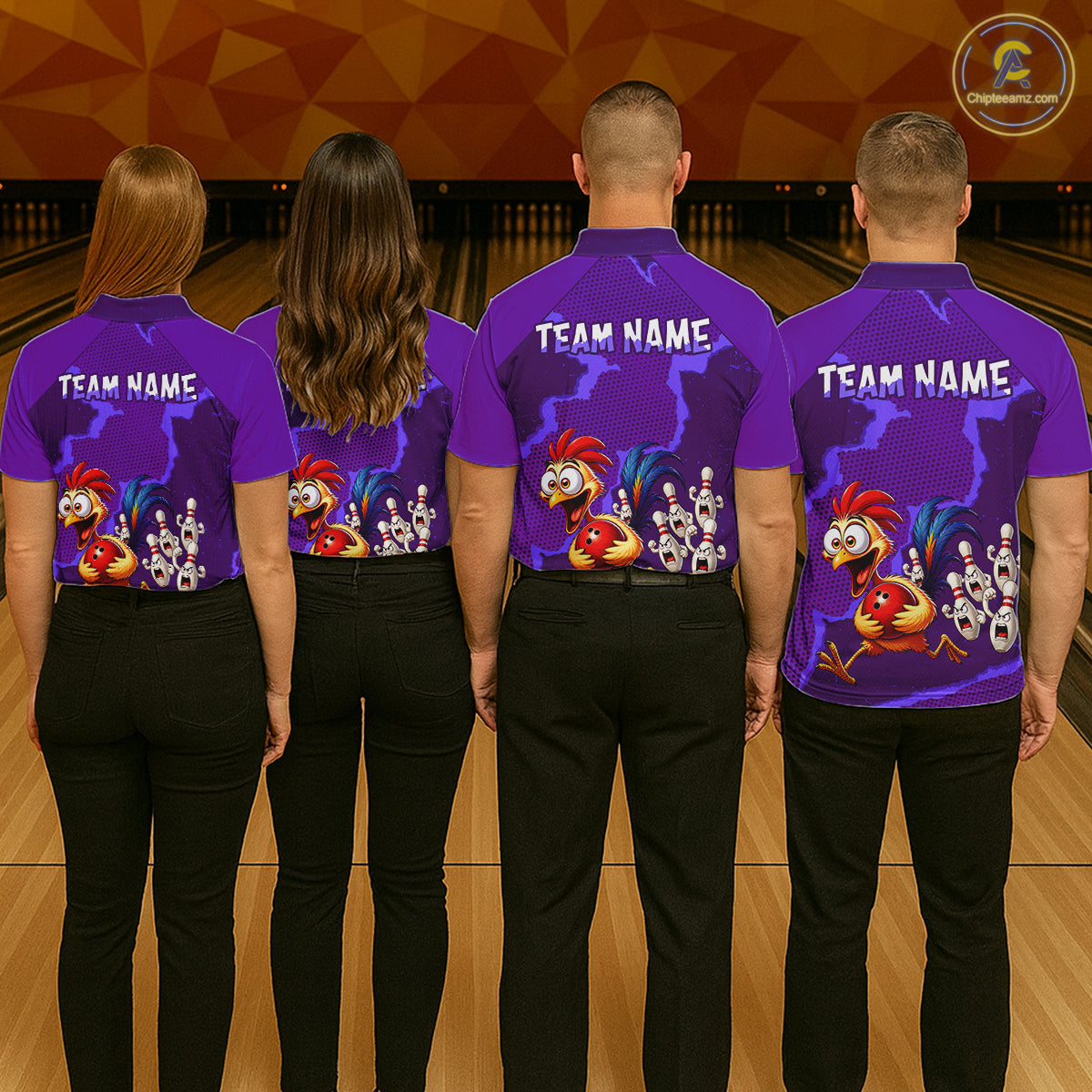 Purple Funny Chicken Bowling Team Shirt For Women, Rooster Bowling Jerseys Polo & 1/4 Zip HNT528