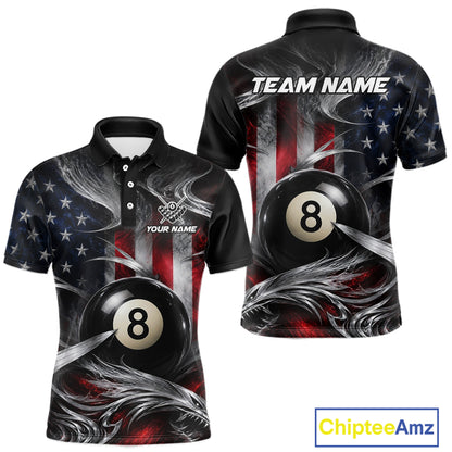 Custom Silver Smoke American Flag 8 Ball Billiard Team Shirts Billiard Jersey for Men NNT331