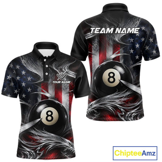 Custom Silver Smoke American Flag 8 Ball Billiard Team Shirts Billiard Jersey for Men NNT331
