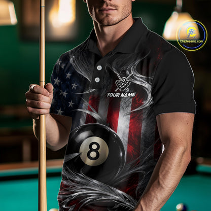 Custom Silver Smoke American Flag 8 Ball Billiard Team Shirts Billiard Jersey for Men NNT331