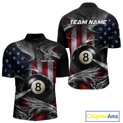 Custom Silver Smoke American Flag 8 Ball Billiard Team Shirts Billiard Jersey for Men NNT331