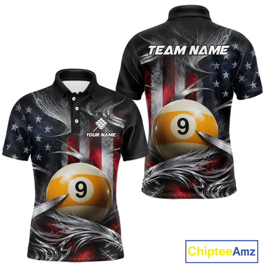 Custom Silver Smoke American Flag 9 Ball Billiard Team Shirts Billiard Jersey for Men NNT333