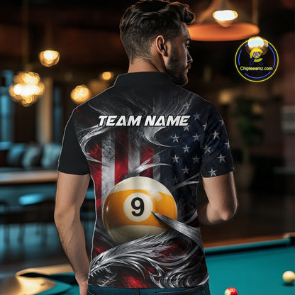 Custom Silver Smoke American Flag 9 Ball Billiard Team Shirts Billiard Jersey for Men NNT333
