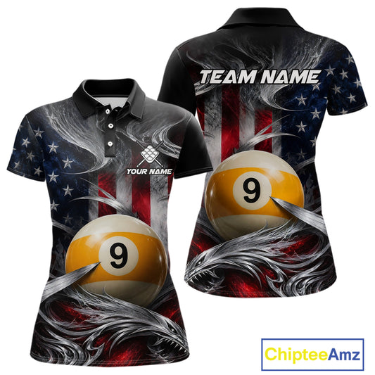Custom Silver Smoke American Flag 9 Ball Billiard Team Shirts Billiard Jersey for Men NNT333