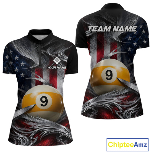 Custom Silver Smoke American Flag 9 Ball Billiard Team Shirts Billiard Jersey for Men NNT333