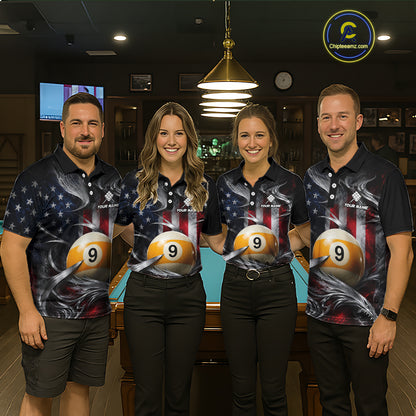 Custom Silver Smoke American Flag 9 Ball Billiard Team Shirts Billiard Jersey for Men NNT333