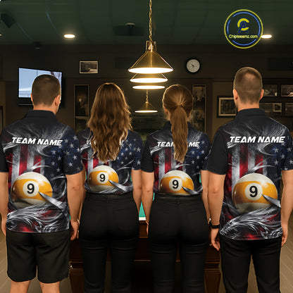 Custom Silver Smoke American Flag 9 Ball Billiard Team Shirts Billiard Jersey for Men NNT333