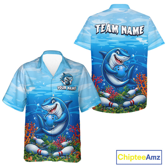 Custom Ocean Funny Shark Hawaiian Bowling Jersey Bowling Uniform Bowling Team Shirts HNT609