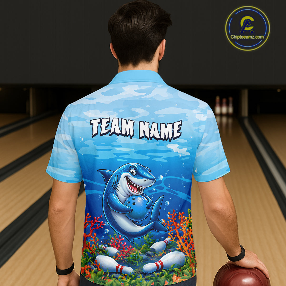 Custom Ocean Funny Shark Hawaiian Bowling Jersey Bowling Uniform Bowling Team Shirts HNT609