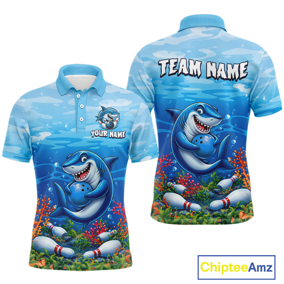 Custom Ocean Funny Shark Bowling Jerseys for Men Bowling Team Jerseys Bowling for Bowlers HNT609