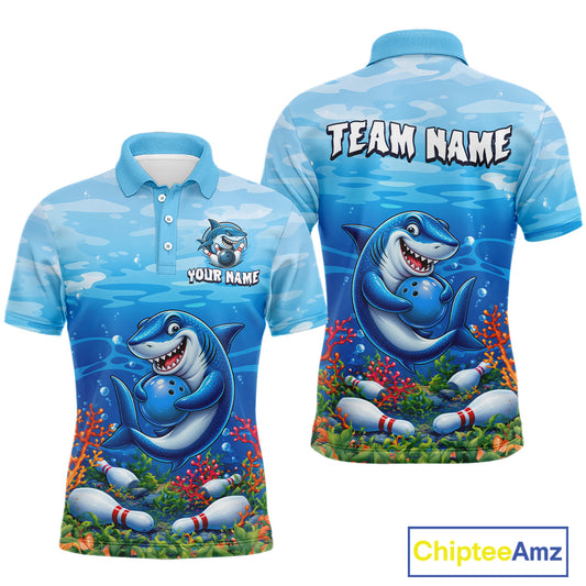 Custom Ocean Funny Shark Bowling Jerseys for Men Bowling Team Jerseys Bowling for Bowlers HNT609