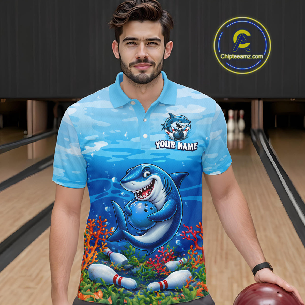 Custom Ocean Funny Shark Bowling Jerseys for Men Bowling Team Jerseys Bowling for Bowlers HNT609
