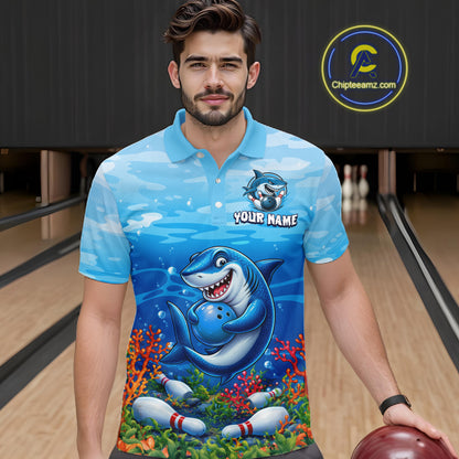 Custom Ocean Funny Shark Bowling Jerseys for Men Bowling Team Jerseys Bowling for Bowlers HNT609