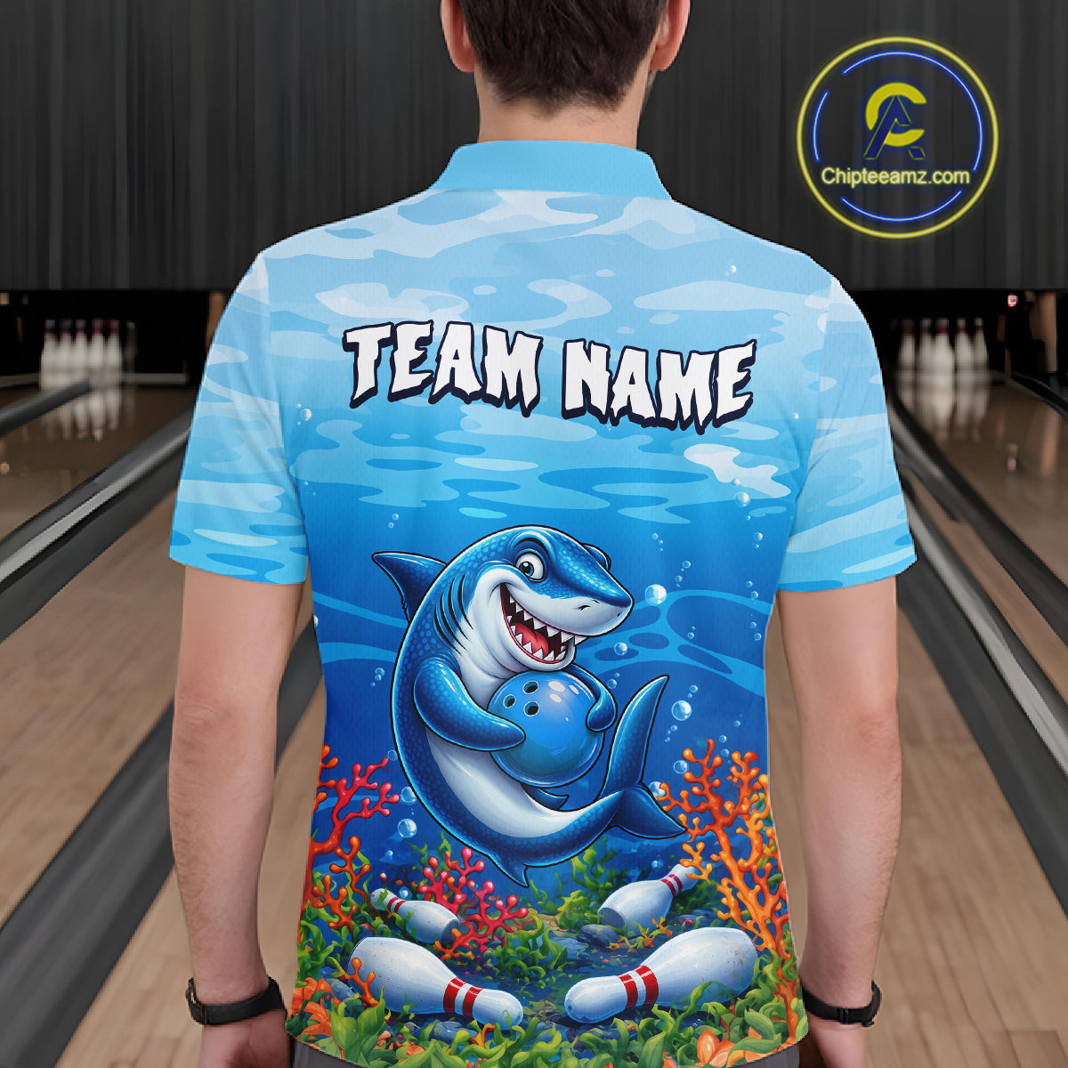 Custom Ocean Funny Shark Bowling Jerseys for Men Bowling Team Jerseys Bowling for Bowlers HNT609